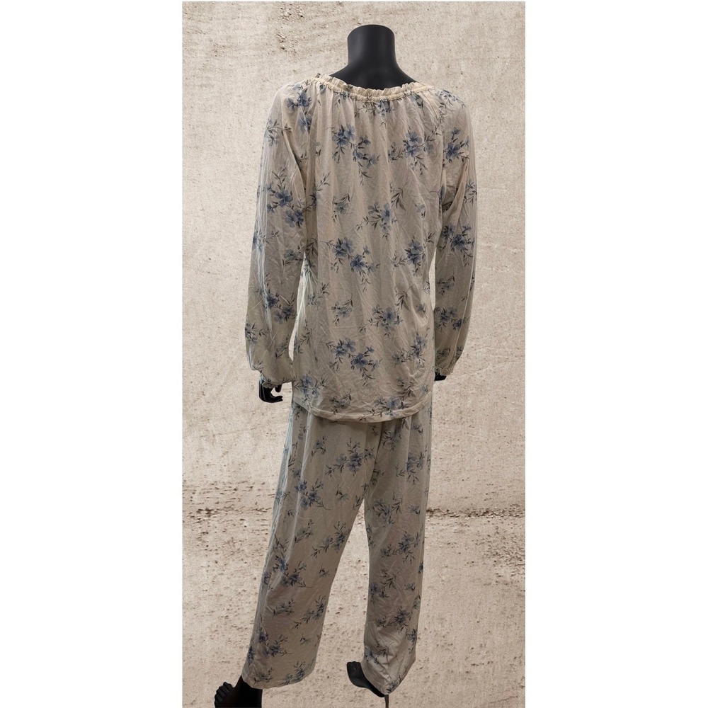 Lauren Ralph Lauren Floral Pajama Set Cotton Blue Ivory Women's L - Picture 4 of 11